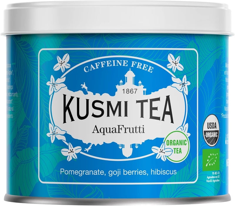 KUSMI TEA شاي كوسمي أكوا فرتي - عضوي من الكركديه، الرمان، التفاح، الكشمش الأسود وتوت غوجي - شاي أوراق فضفاضة خالي من الكافيين - علبة 3.5 أونصة - Image 1